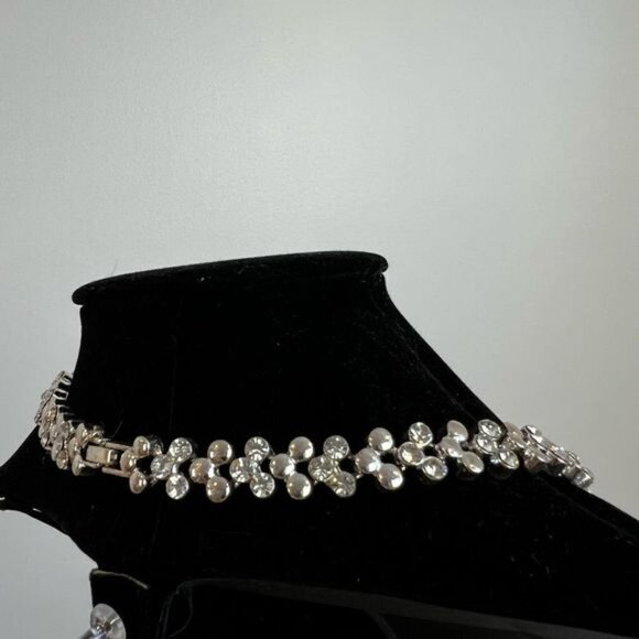 Vintage Silver Tone Crystal Statement Necklace Choker Jewelry Ornate Shiny - Picture 3 of 7